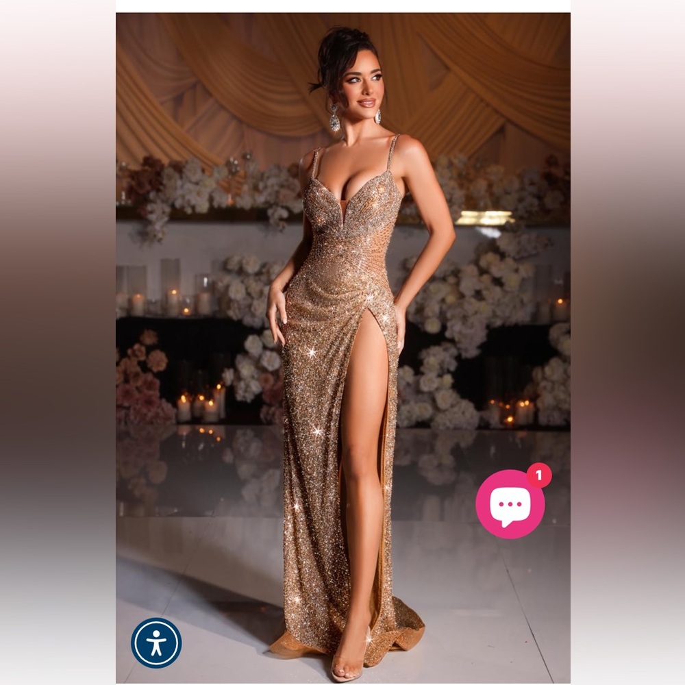 Portia and Scarlett Gold Sequin Prom Dress